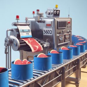 An illustration of a robot turning web pages into canned meat product. Generated using Bing AI Image Generator