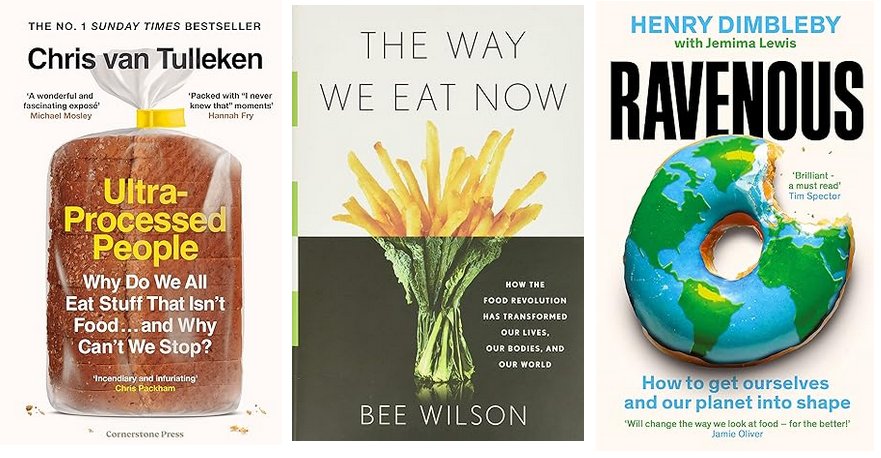 Cover images of the books about ultra-processed food mentioned in the article