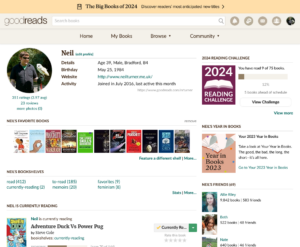 Screenshot of my profile on Goodreads