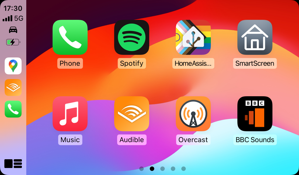 A screenshot of the CarPlay home screen showing the Home Assistant icon