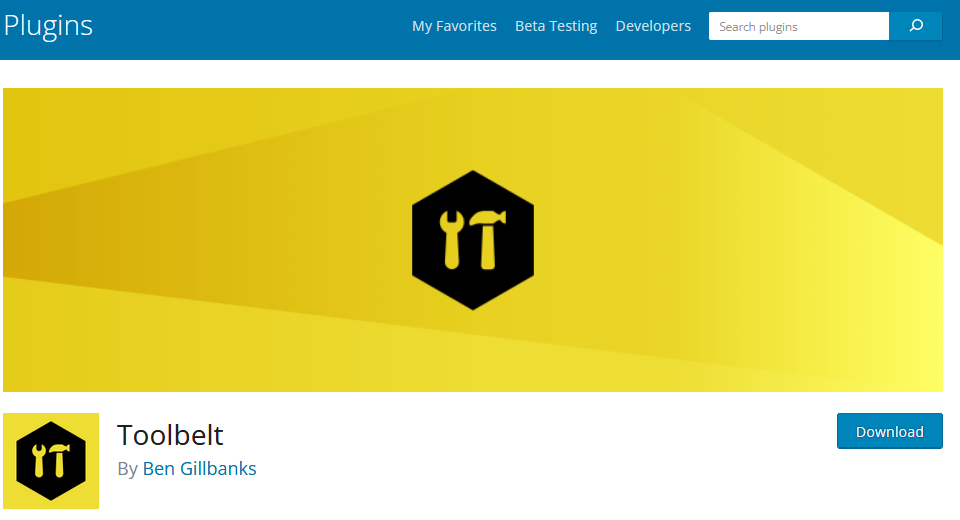 A screenshot of the Toolbelt plugin in the WordPress plugin directory