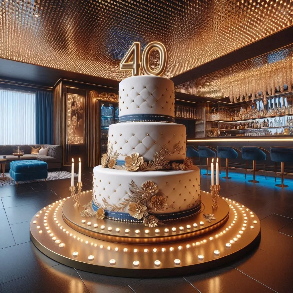 An AI-generated image of a three-tier 40th birthday cake