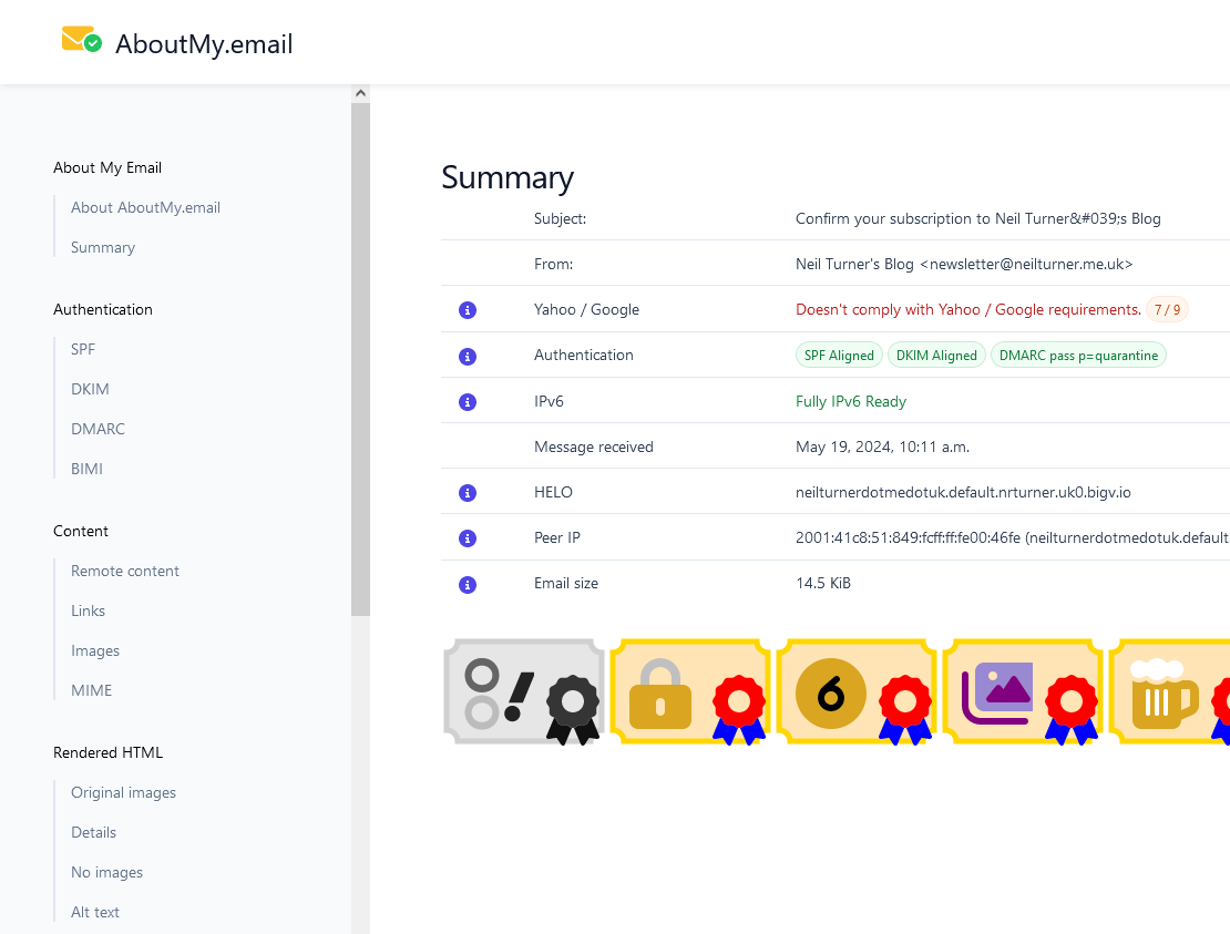 Screenshot of the aboutmy.email screen
