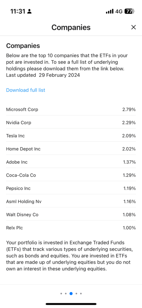 A screenshot from the Nutmeg app, showing where my ethical investment ISA is invested