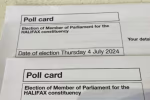 A photo of our polling cards for the Halifax constituency for the General Election