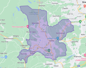 A screenshot of the map of the Halifax parliamentary constituency