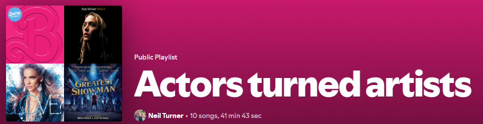 Screenshot of the actors turned artists playlist on Spotify