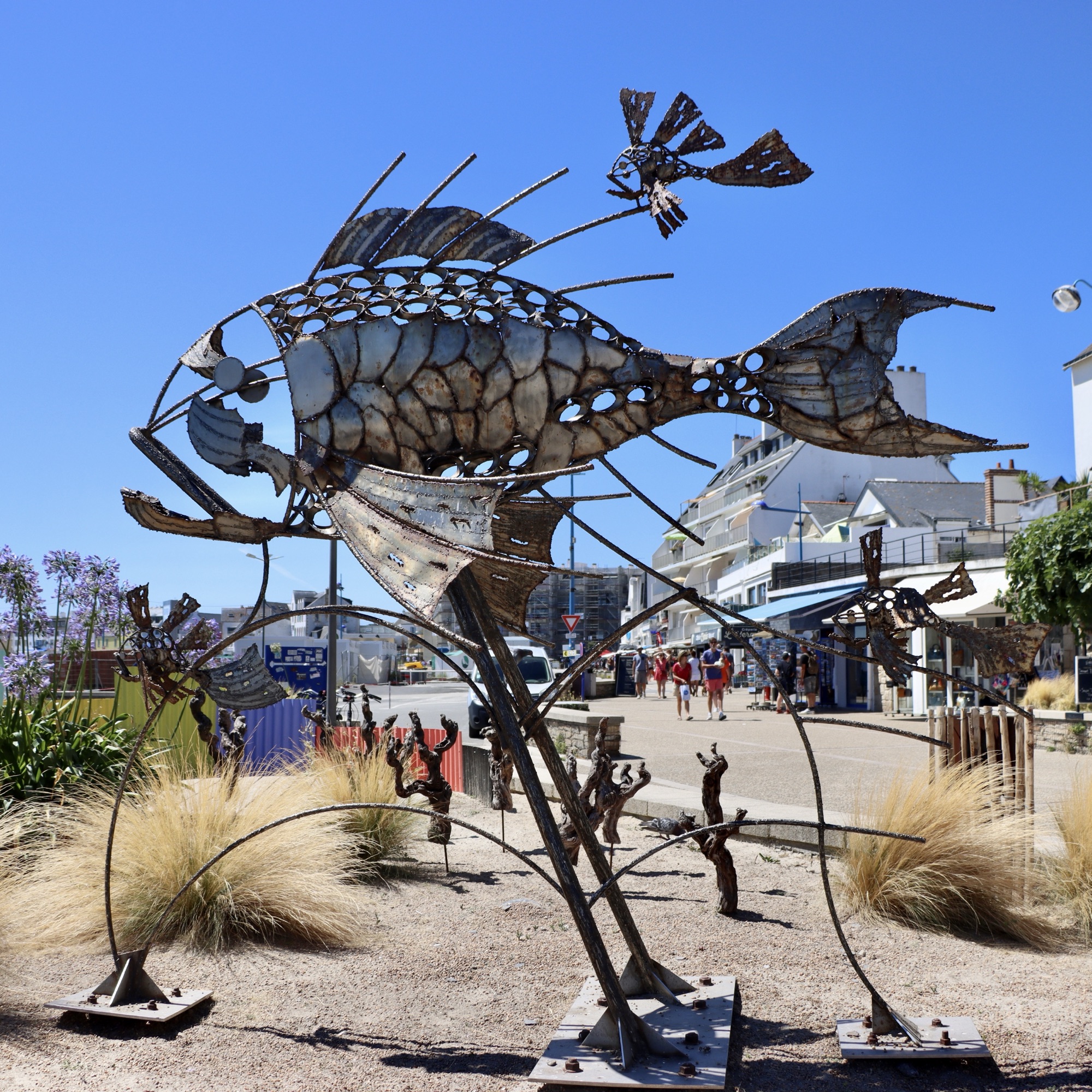 A metal sculpture of a fish at Quiberon