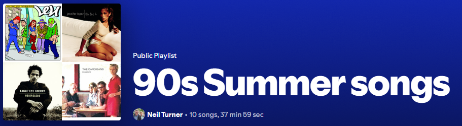 A screenshot of the 90s Summer Songs playlist on Spotify