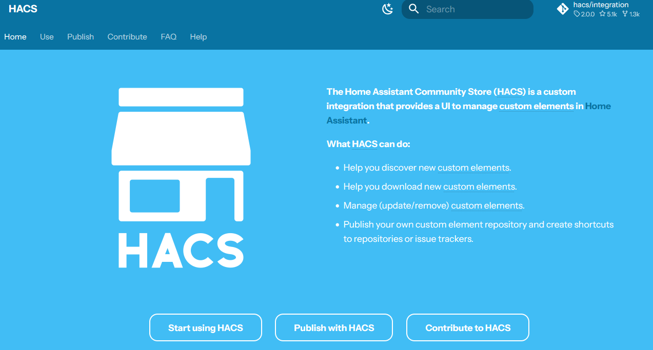 A screenshot of the HACS web site