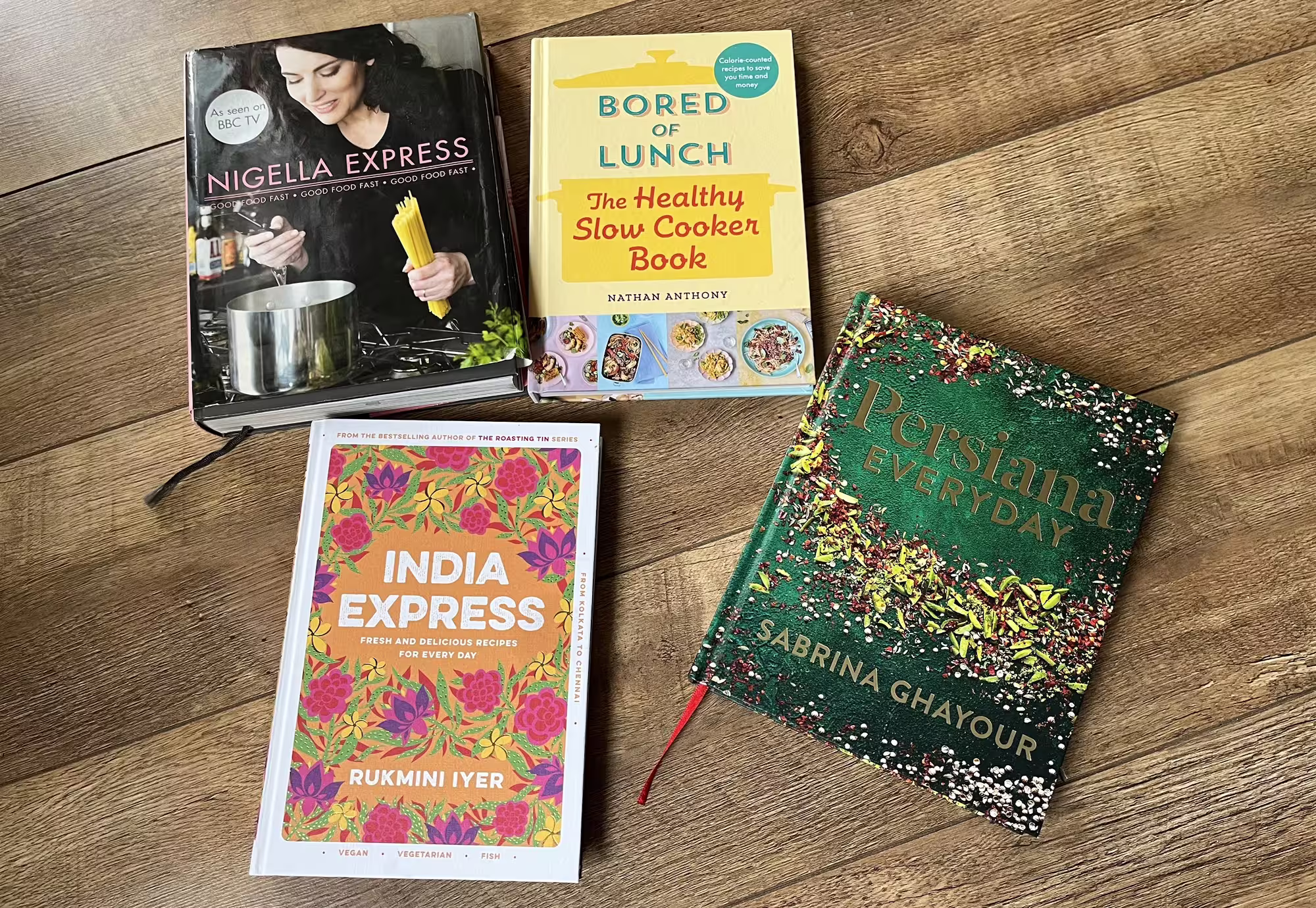 A photo of the four cookbooks mentioned in this blog post