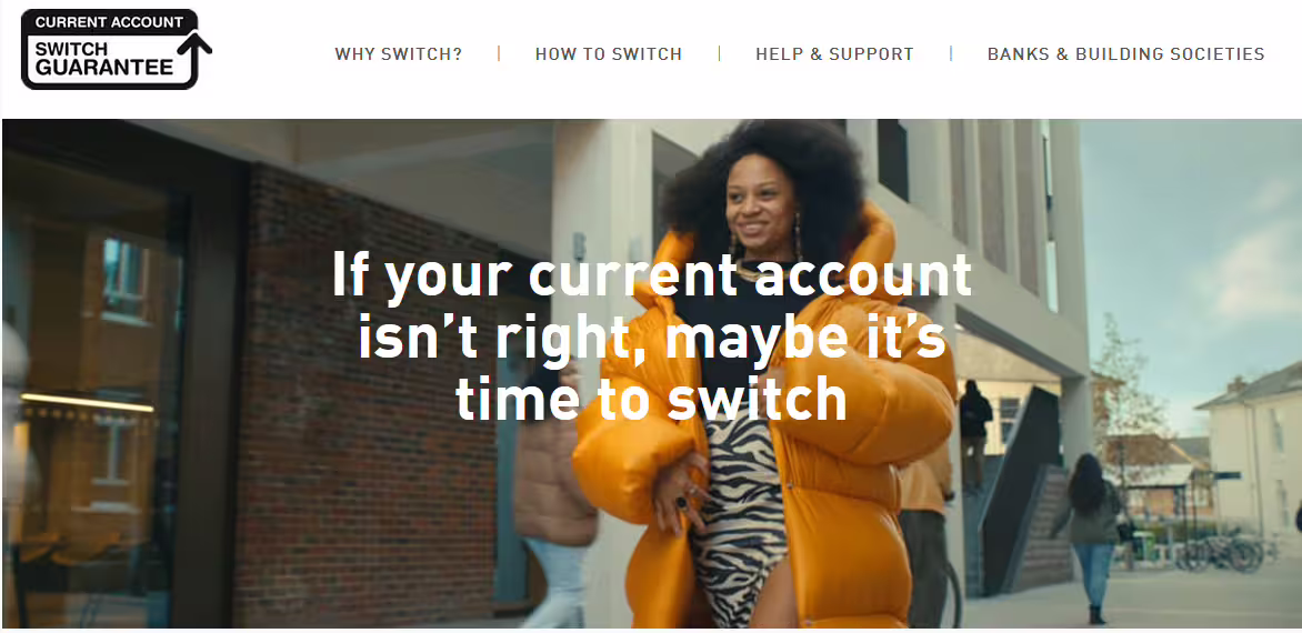 A screenshot of the home page of the Current Account Switch Guarantee web site.
