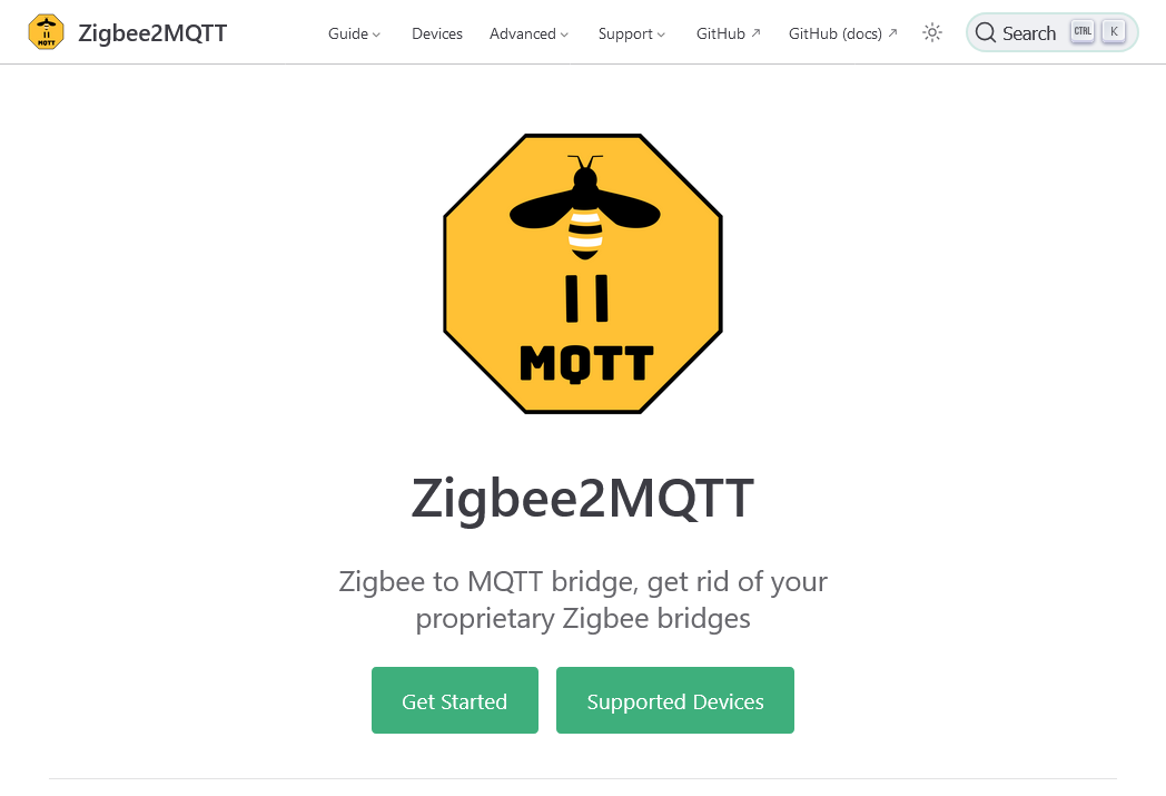 A screenshot of the Zigbee2MQTT home page