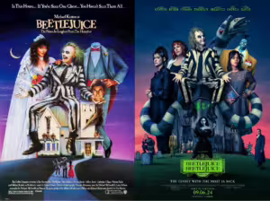 The two posters for each of the Beetlejuice films.