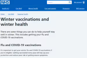 A screenshot of the NHS winter vaccinations page