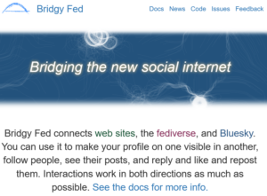 Screenshot of the Bridgy Fed home page