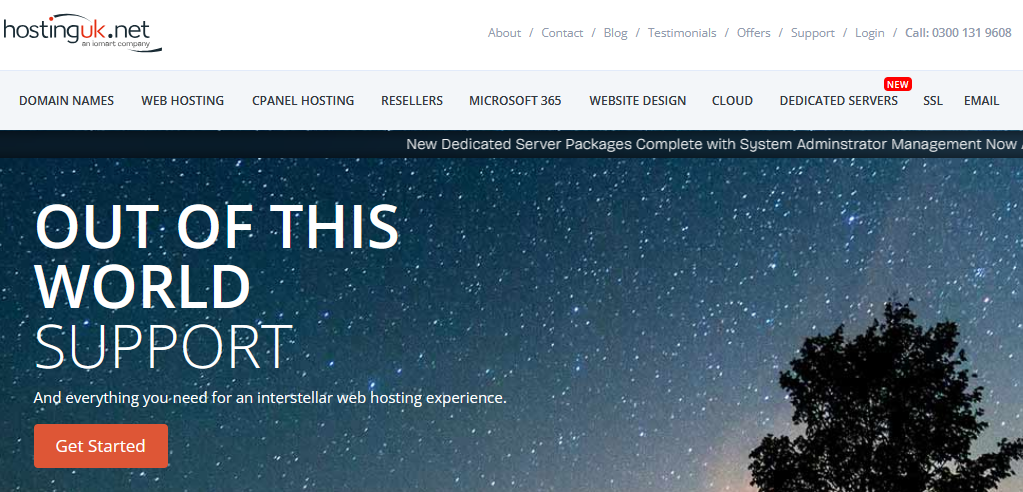 Screenshot of the home page of the HostingUK web site