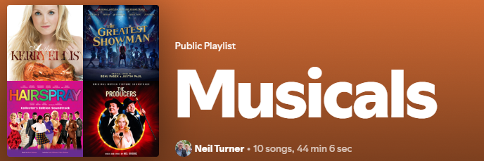 Screenshot of the musicals playlist