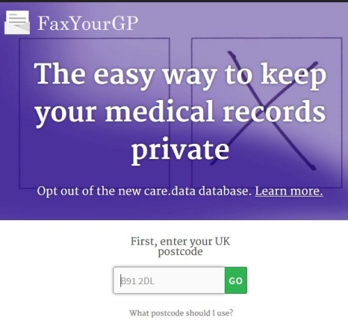 A screenshot of the faxyourgp.com web site