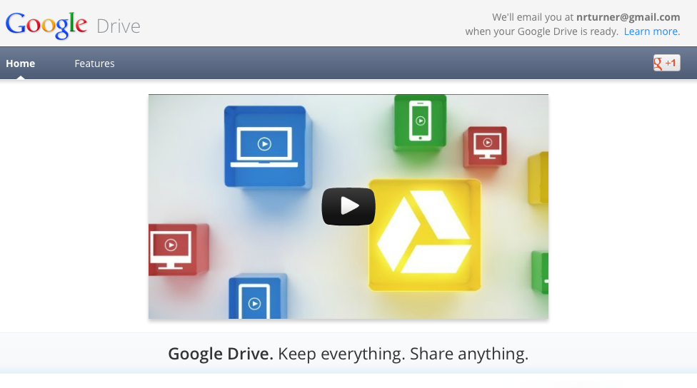A screenshot of the announcement page for Google Drive