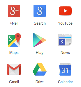 Screenshot of icons for Google services