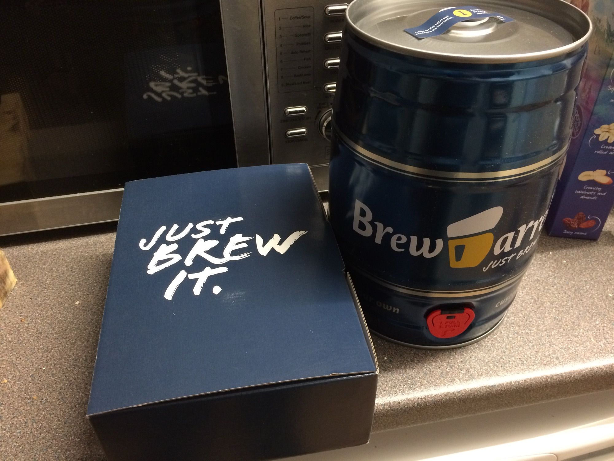 The Brew Barrel kit - a barrel and a box with ingredients