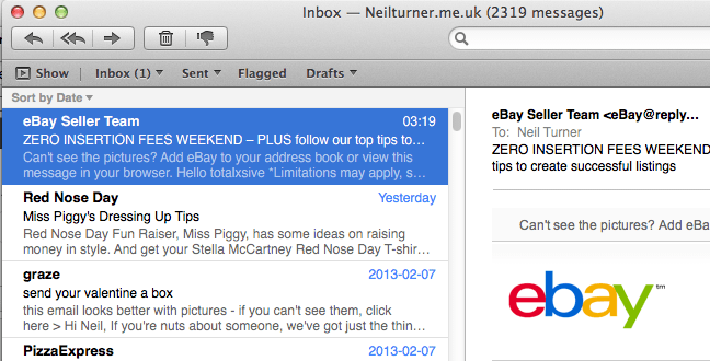 Screenshot of Apple Mail running on Mac OS X Lion