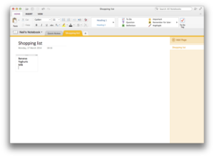 A screenshot of OneNote on Mac OS X