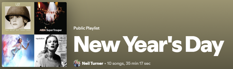 A screenshot of the New Year's Day playlist on Spotify