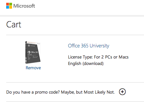 A copy of Microsoft 365 University in my cart on the Microsoft Store