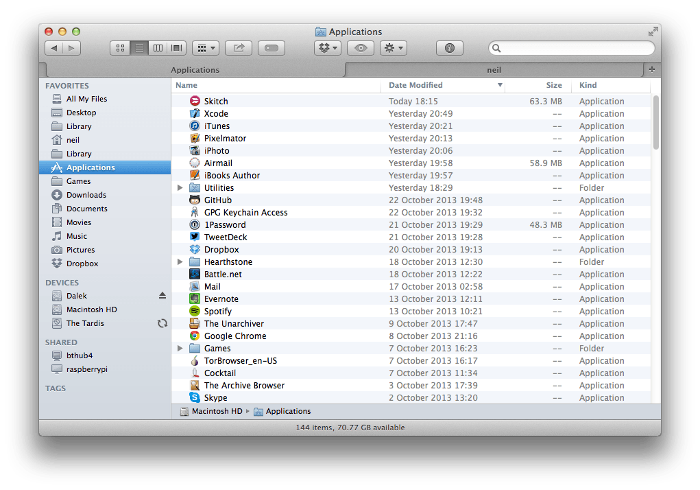 A screenshot of Finder on Mac OS X Mavericks