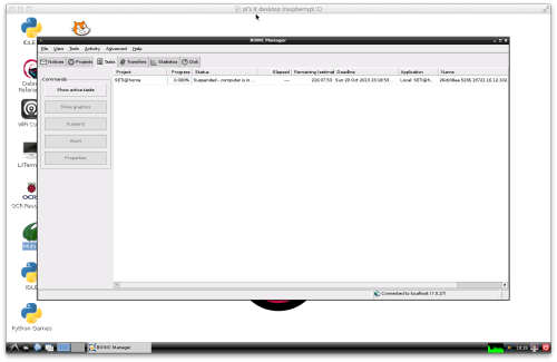 Screenshot of Raspberry Pi running Raspbian through Screen Sharing and VNC