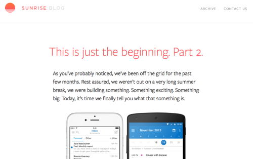 Screenshot of the announcement that Sunrise is no longer in development