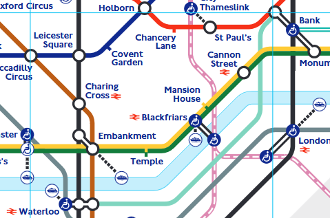 An excerpt of the Standard Tube Map showing the Waterloo & City Line