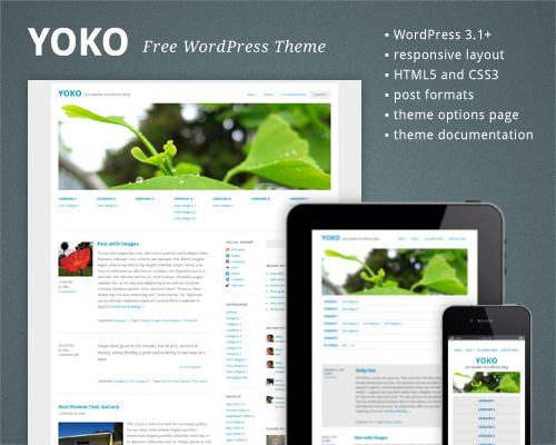 A screenshot of the Yoko web site, showing what the Yoko theme looks like on different screen sizes