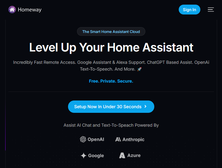Screenshot of the Homeway web site home page