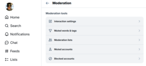 A screenshot of Blueksy's moderation settings