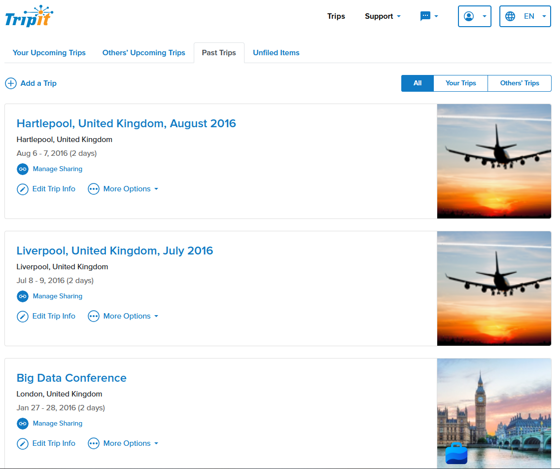 Screenshot of the TripIt web site