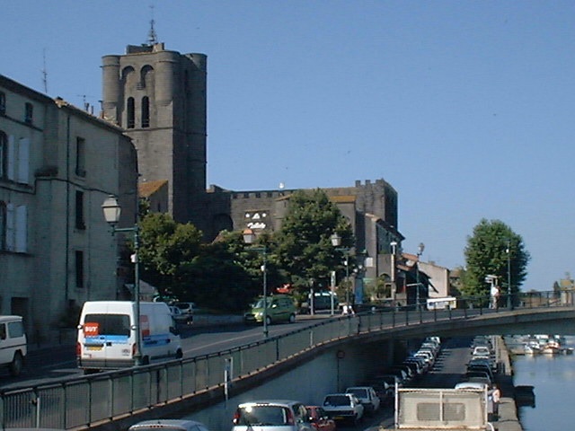 A photo of the black granite church at Agde