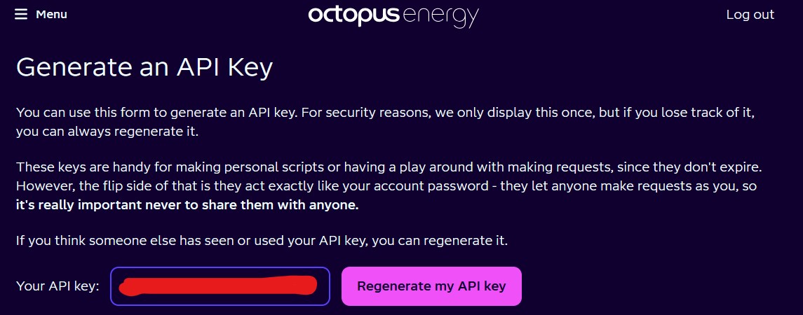A screenshot of the page where users can generate an Octopus API key
