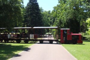A small train plodding around the Parc Floral de la Source