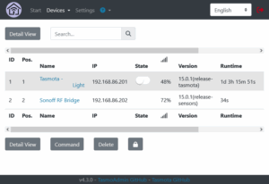 A screenshot of the TasmoAdmin interface