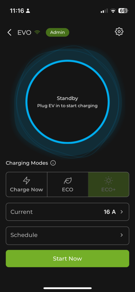 A screenshot of the Rolec Evo charging app on iOS