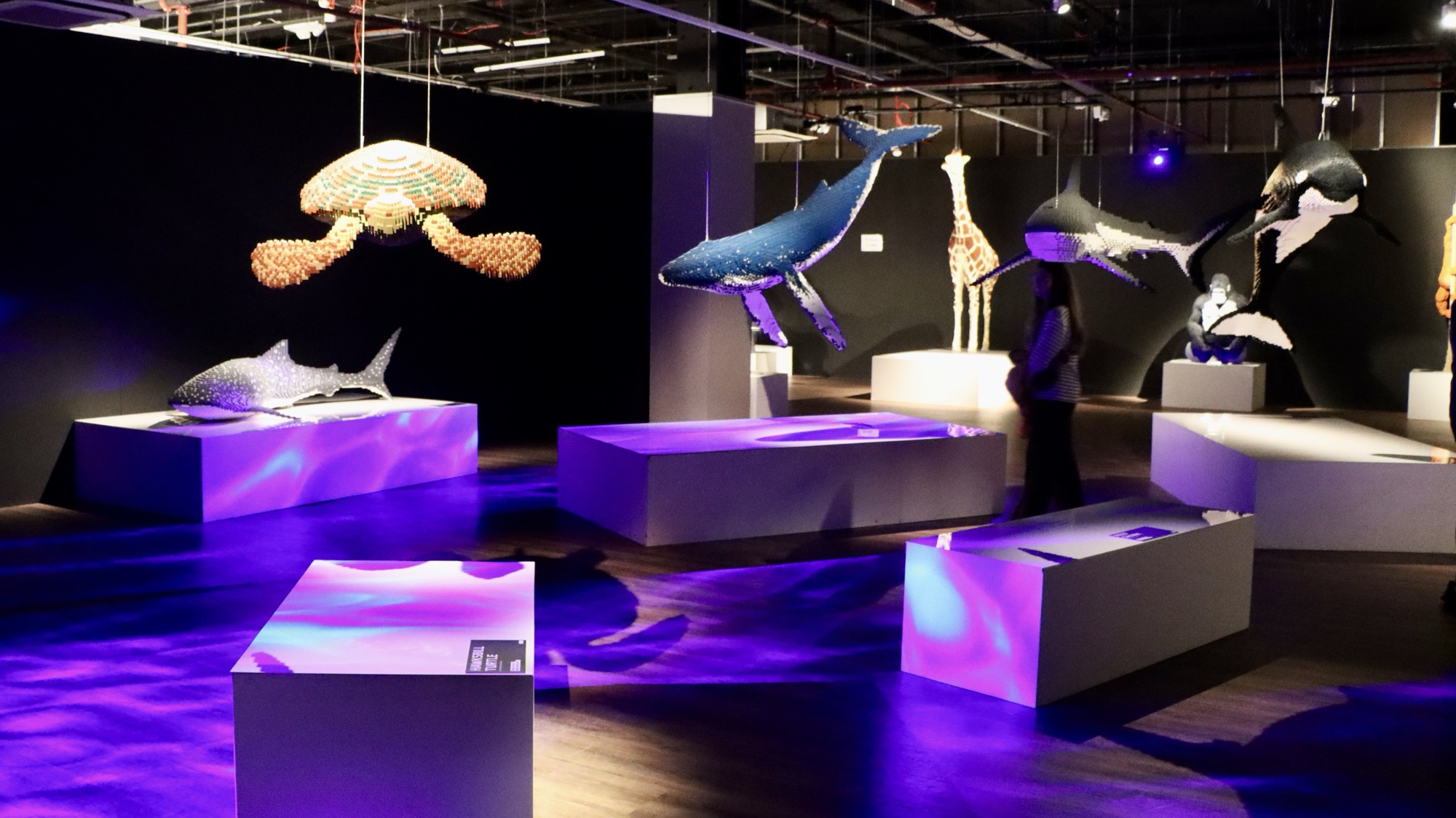 Various large animals made out of Lego at the Art of the Brick exhibition