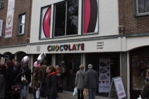 The photo of the outside of York's Chocolate Story