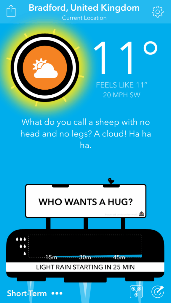 A screenshot of Carrot Weather on iOS