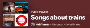 Screenshot of the Songs about Trains playlist