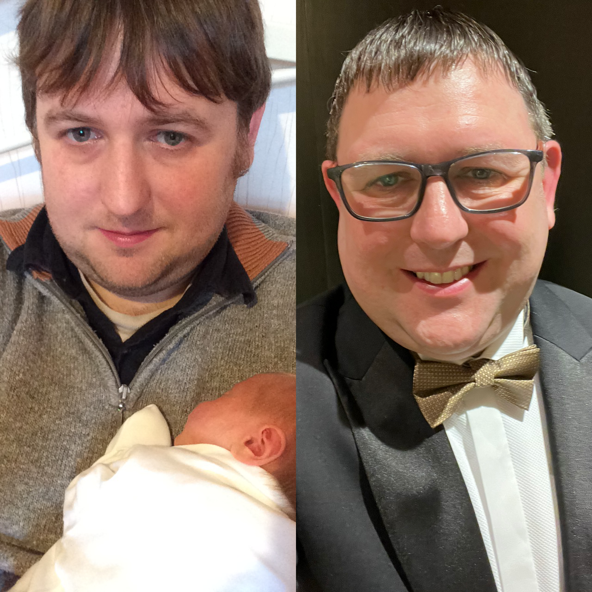 Side by side photos of me in 2016 and 2026 (almost)