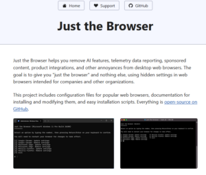 Screenshot of the Just the Browser web site