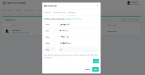 A screenshot of an access list in nginx Proxy Manager